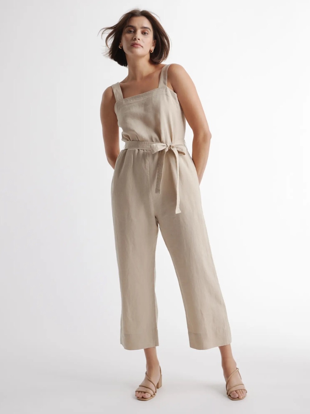Quince 100% European Linen Square Neck Jumpsuit In Driftwood Size Small NWT - Picture 1 of 14